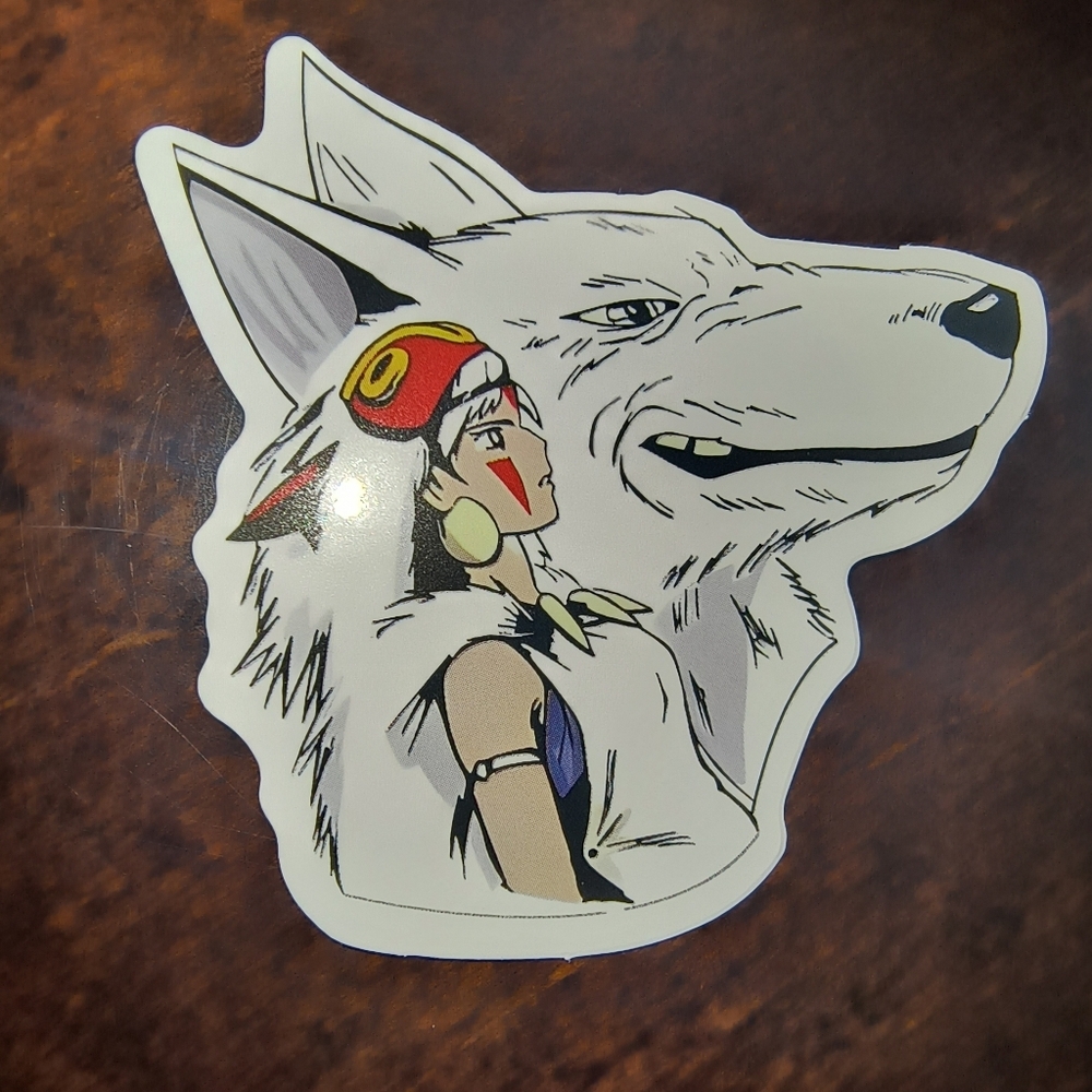 Wolf Spirit Vinyl Sticker - White and Red Accent Princess Mononoke Studio Ghibli